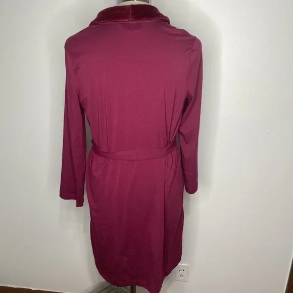 Soma Robe Womens S/M Maroon Velor Collar Short Long Sleeve Pocket Belt